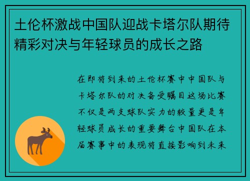 土伦杯激战中国队迎战卡塔尔队期待精彩对决与年轻球员的成长之路
